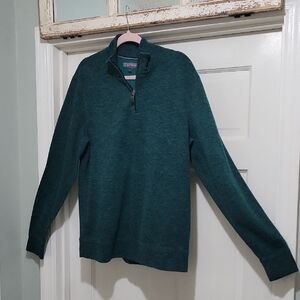 Ike Behar Men's Dark Teal Green Quarter Zip Pullover Sweater Size L, Preppy